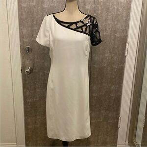 Angel Sanchez One-Shoulder White Dress with Black Sequin Detail, US12